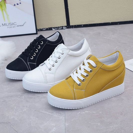 Breathable White Women's Casual Inner Height Increase Canvas Platform Shoes