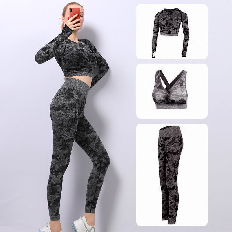CAMOUFLAGE THREE PIECE YOGA SUIT