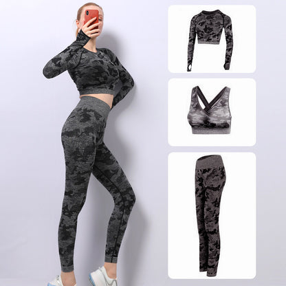 CAMOUFLAGE THREE PIECE YOGA SUIT