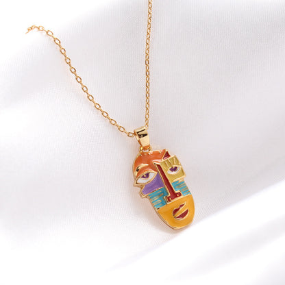 18K Gilded Face Enamel Necklace