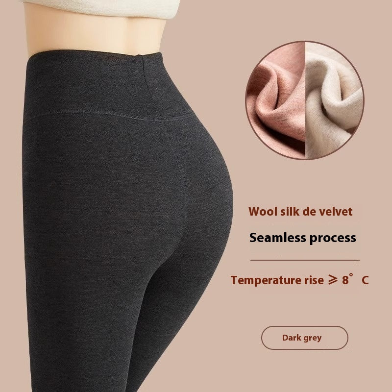 Winter Warm Leggings Cashmere Plus Velvet Tight Pants High Waist Slim Fit Trousers