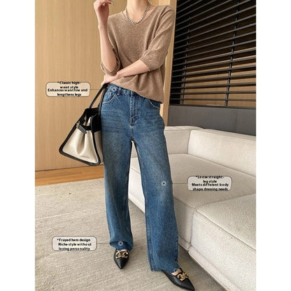 Retro High Waist Slimming And Wide Leg Jeans