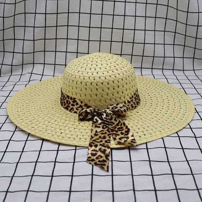 Women's Large-brimmed Beach Hat With Bow And Streamer Straw