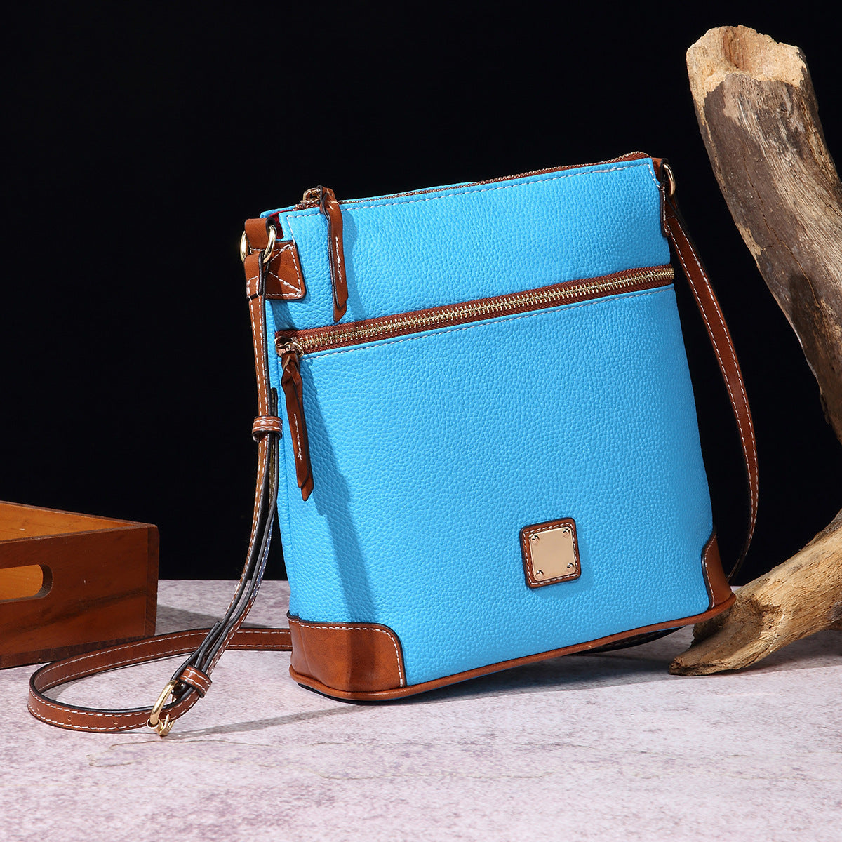 Vintage Lychee Grain Texture Crossbody Bag