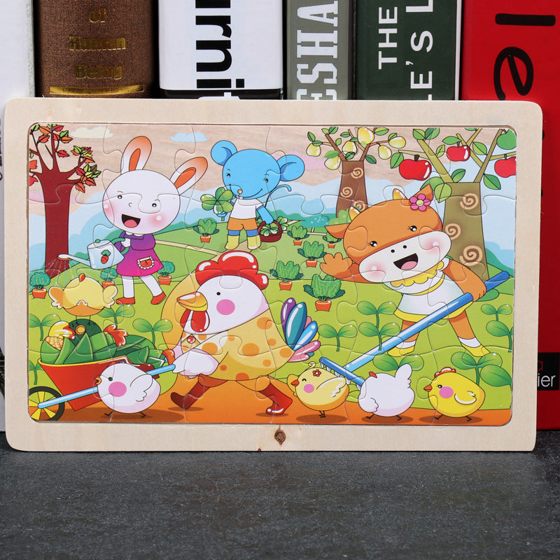 80PCS wooden educational development baby kids training toys children animal puzzle