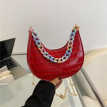 Stone Pattern Fashion Color Chain Handheld Crossbody Bag