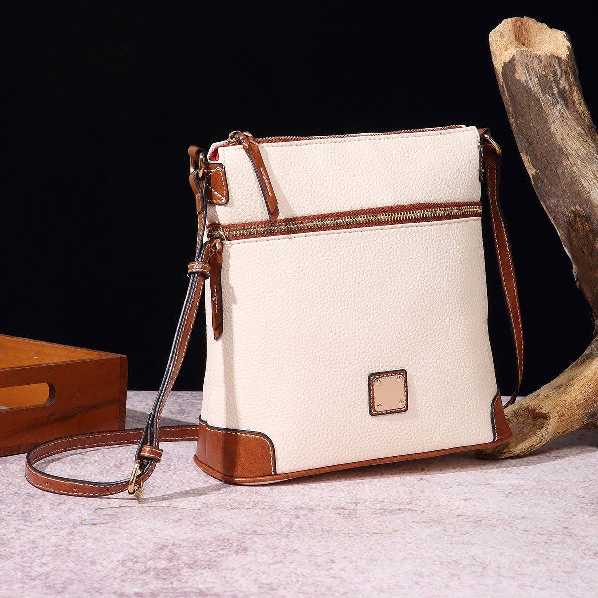 Vintage Lychee Grain Texture Crossbody Bag