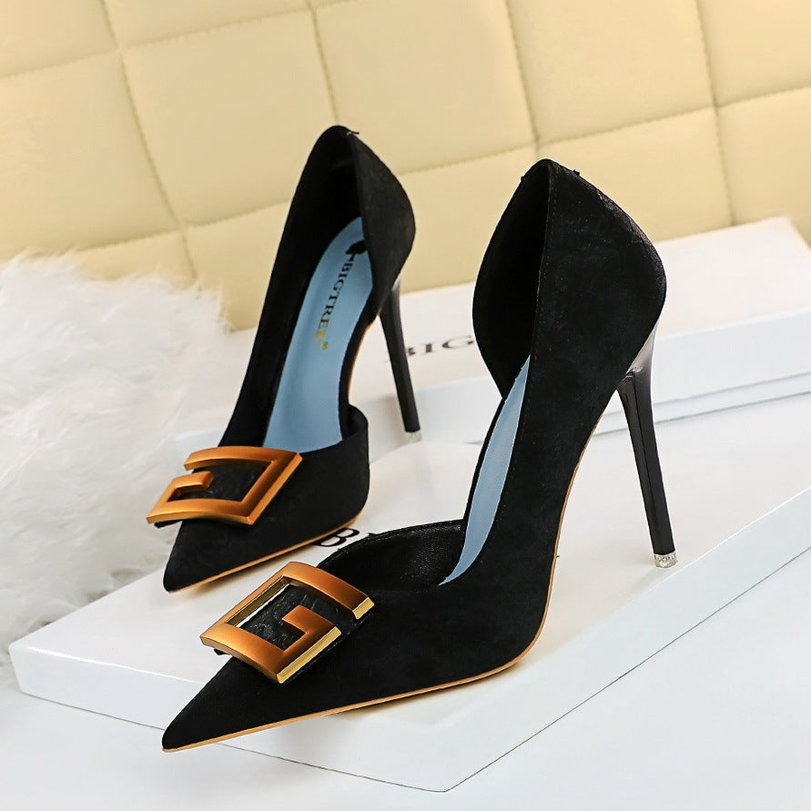Women's Fashion Slim Stiletto High Heel Side Hollow Buckle Decorative Shoes