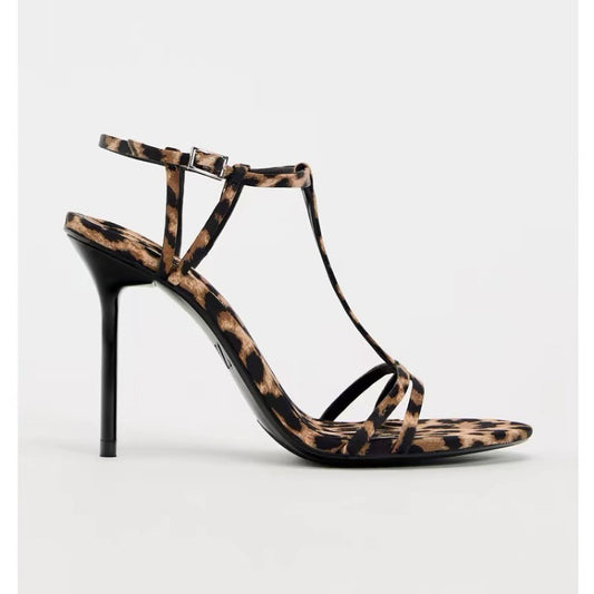 Open Toe Ankle-strap Buckle Leopard Print High Heels