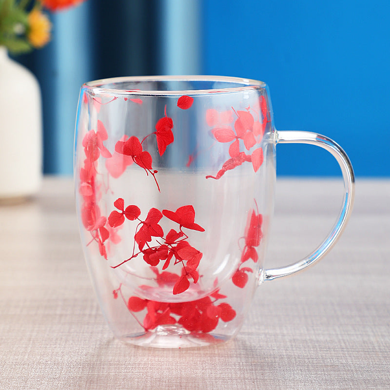 Real Dried Moveable Flower Double Layer Glass Quicksand Cup