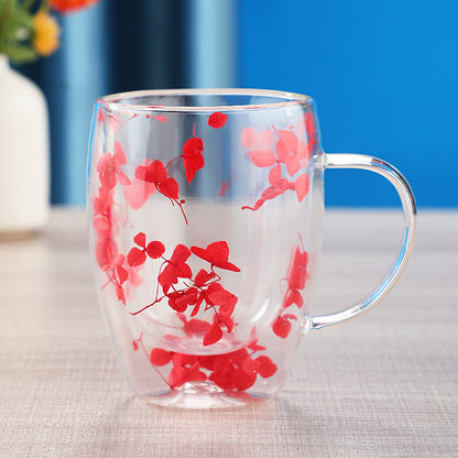 Real Dried Moveable Flower Double Layer Glass Quicksand Cup