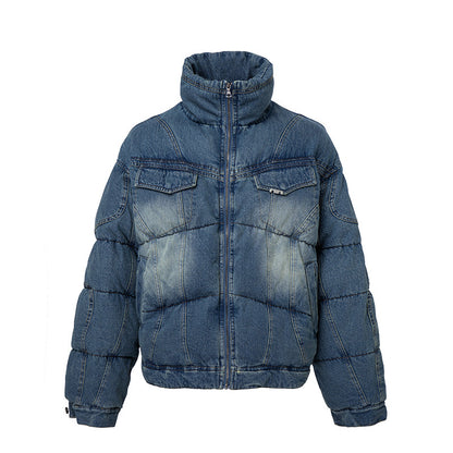 WASHED DENIM PUFFER JACKET