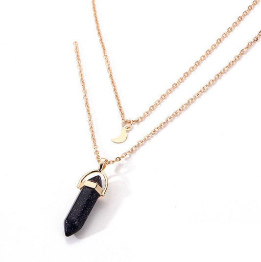 Natural stone glass hexagonal necklace