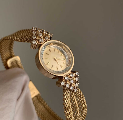 Woven Strap Retro Court Style Gold, Round watch