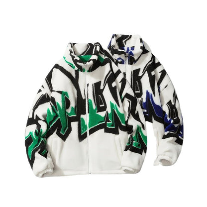 Fashion Printed Loose New Men's Fleece Cotton-padded Coat