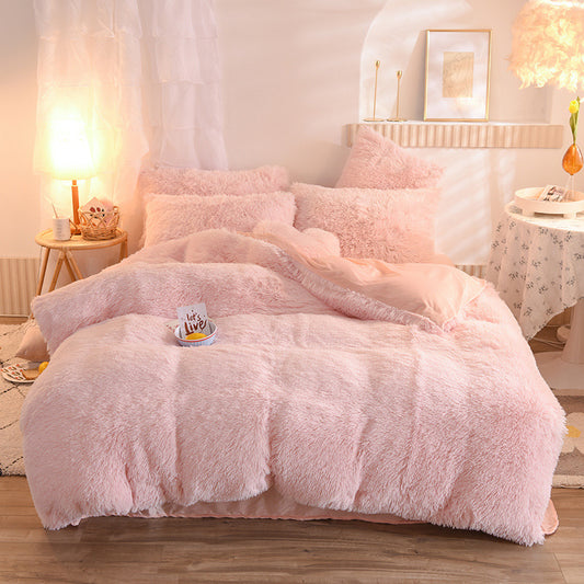 Thick Fleece Duvet Cover Winter Warm Bed Quilt Cover Pillowcase Fluffy Plush Shaggy Bedding Set