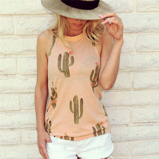 Summer Cactus Print Women T Shirt
