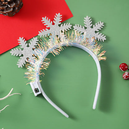 Christmas Glowing Hair Band Headband Xmas Tree Snowflake Deer Horn Light Flashing Headwear Merry Christmas Gift