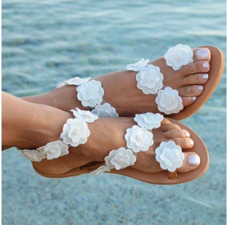 foreign trade new pu toe flowers flat bottom