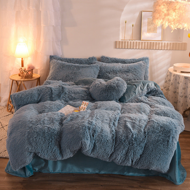 Thick Fleece Duvet Cover Winter Warm Bed Quilt Cover Pillowcase Fluffy Plush Shaggy Bedding Set