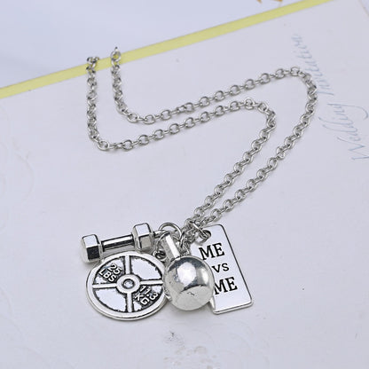 Dumbbell barbell pendant necklace