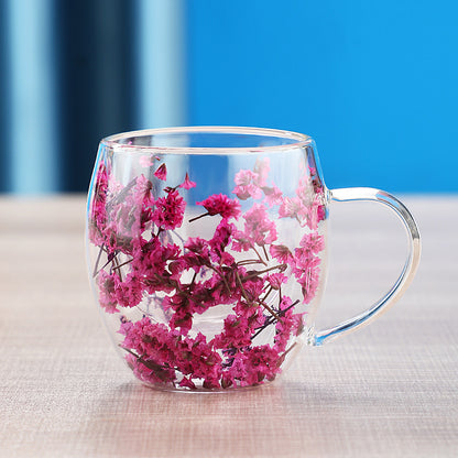 Real Dried Moveable Flower Double Layer Glass Quicksand Cup