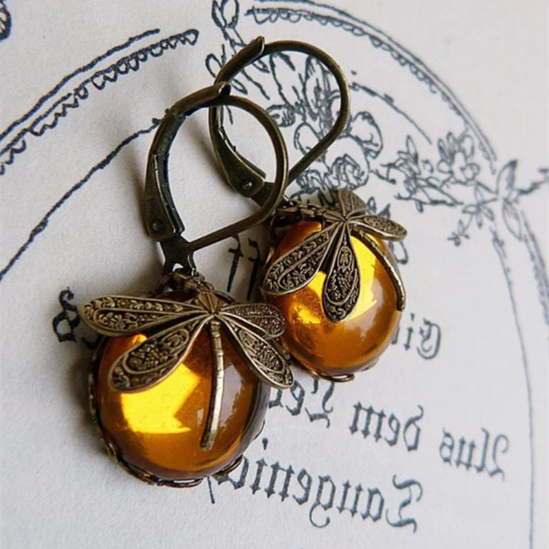 Vintage Dragonfly Pendant Earring Boho Chakra Blue Moonstone Earrings For Women