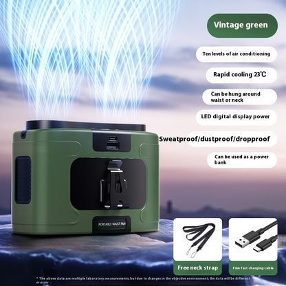 Waist Hanging Fan Portable Summer Heat Relieving Charging Refrigeration Endurance