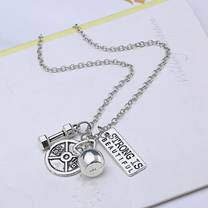 Dumbbell barbell pendant necklace