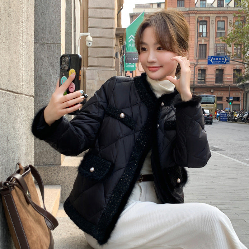 High-grade Short Quilted Mink Fur Classic Style Down Women's Coat