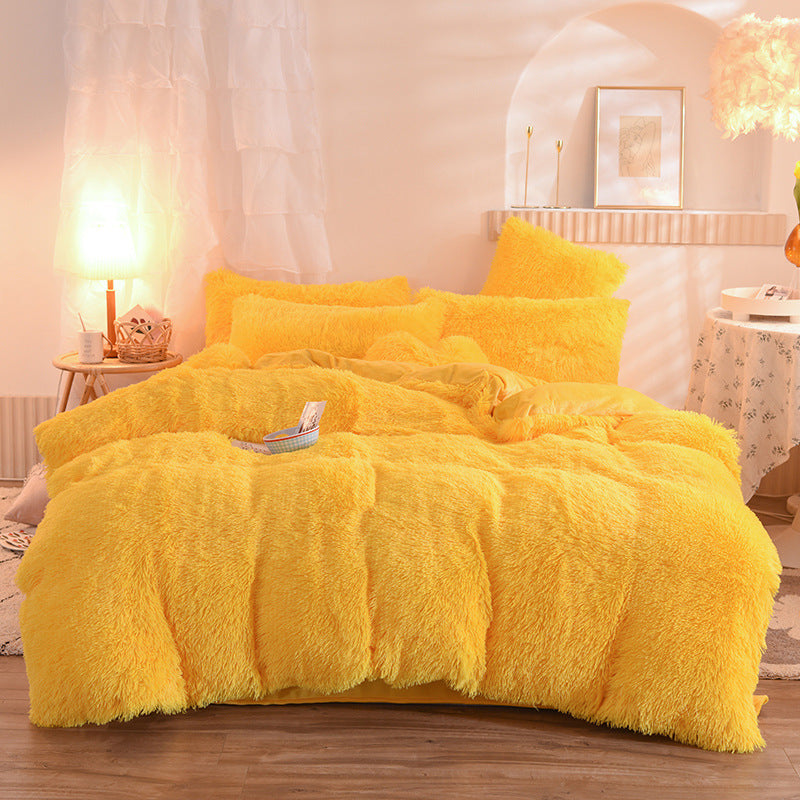 Thick Fleece Duvet Cover Winter Warm Bed Quilt Cover Pillowcase Fluffy Plush Shaggy Bedding Set