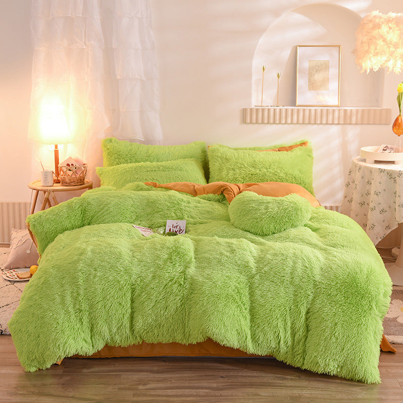 Thick Fleece Duvet Cover Winter Warm Bed Quilt Cover Pillowcase Fluffy Plush Shaggy Bedding Set