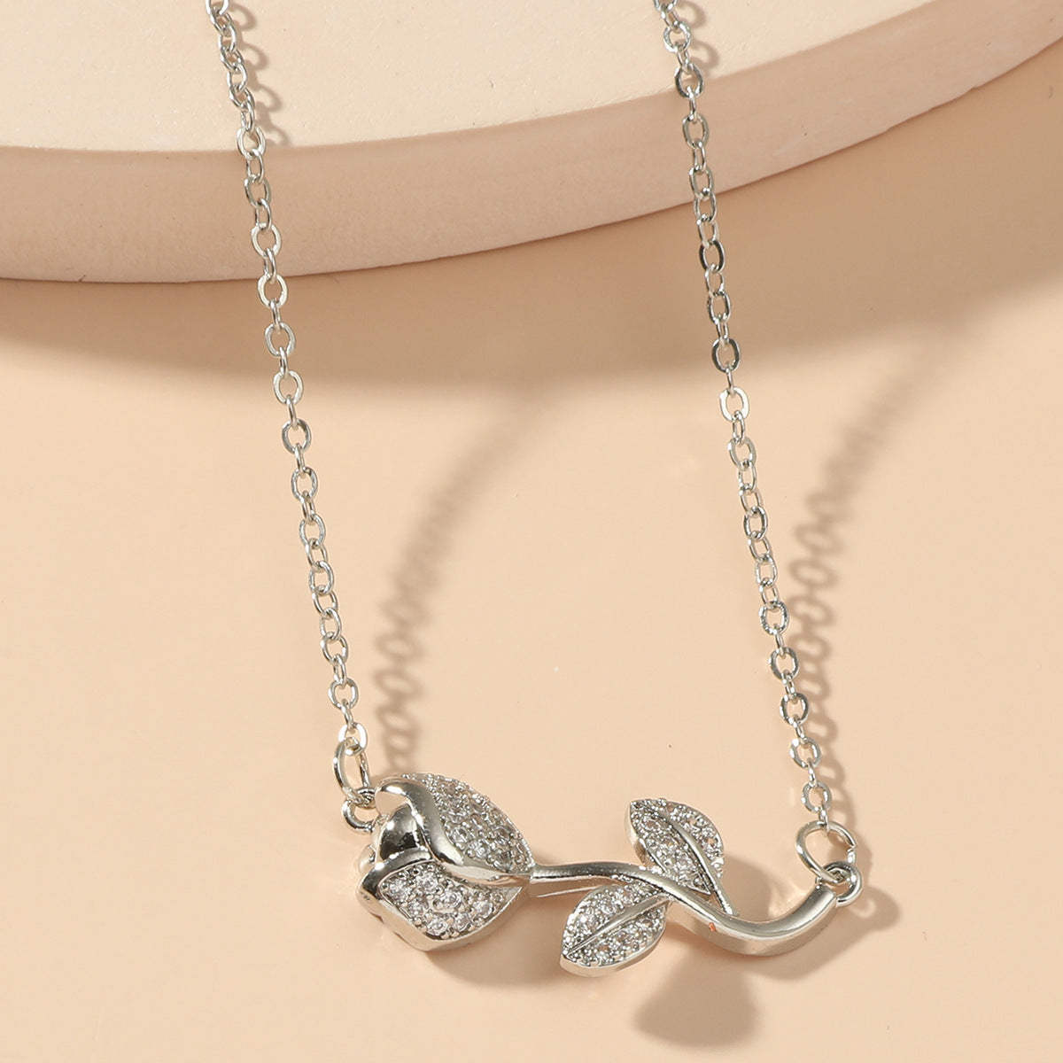 Rhinestone Love Rose Chain Necklace For Women