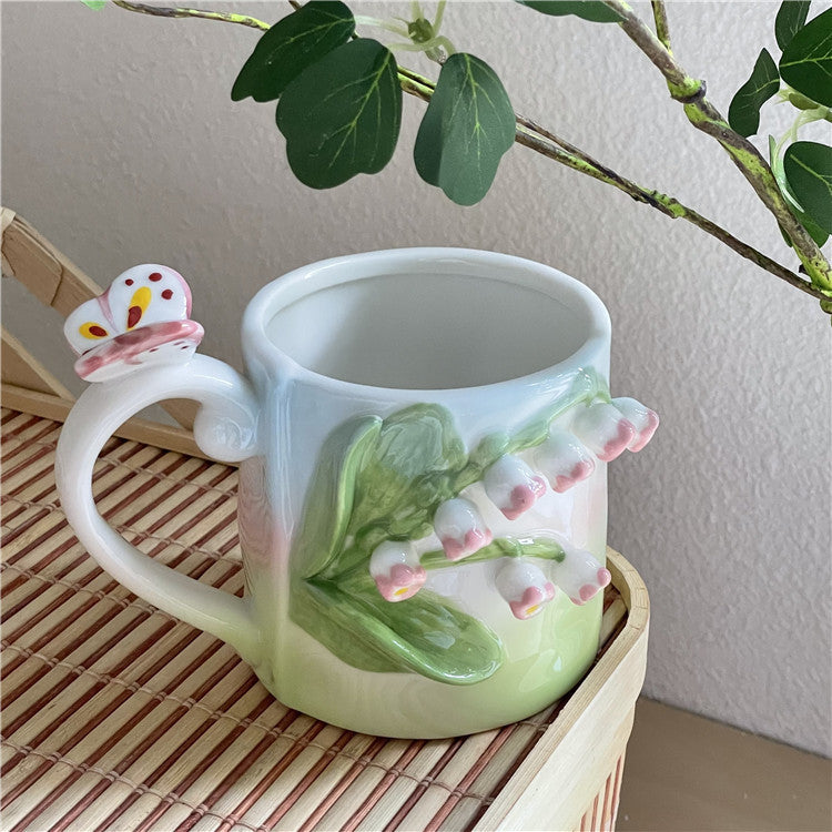 Girls' Heart Hand-painted Three-dimensional Tulip Rose Ceramic Mug