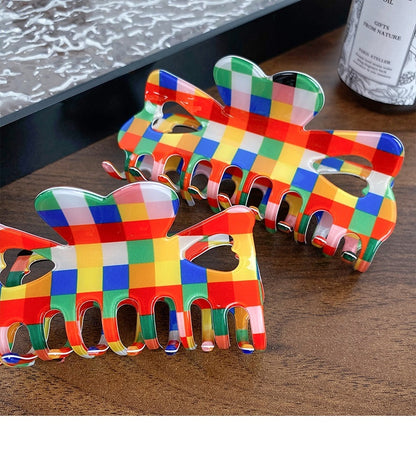 Color Chessboard Lattice Elegant Hair Clip