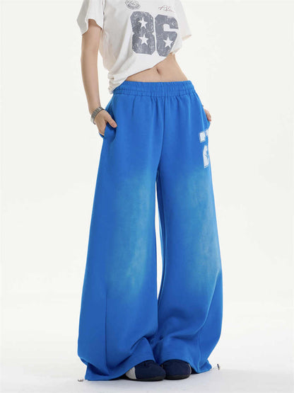 Distressed Letters Printed Drawstring Loose Straight Sweatpants