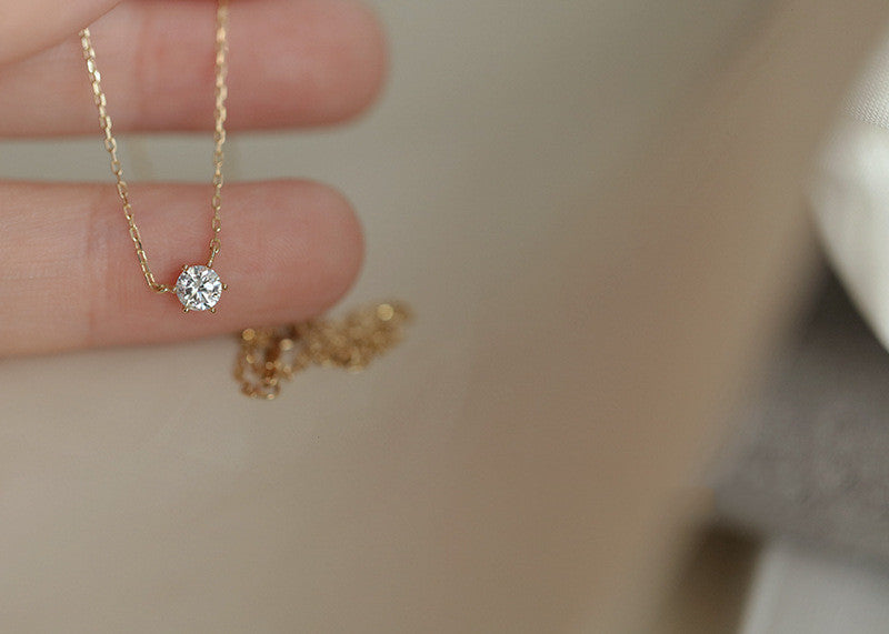 Silver Plated 14K Gold Versatile Single Diamond Clavicle Necklace