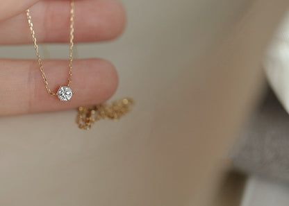 Silver Plated 14K Gold Versatile Single Diamond Clavicle Necklace