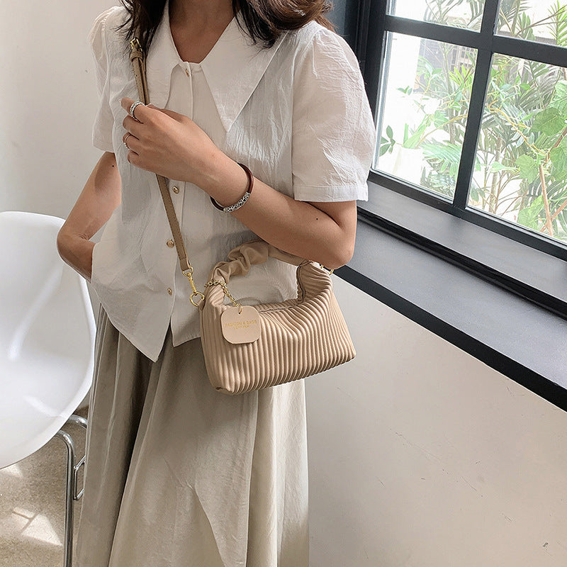 Crossbody PU Leather Pleated Cloud Small Tote Bag