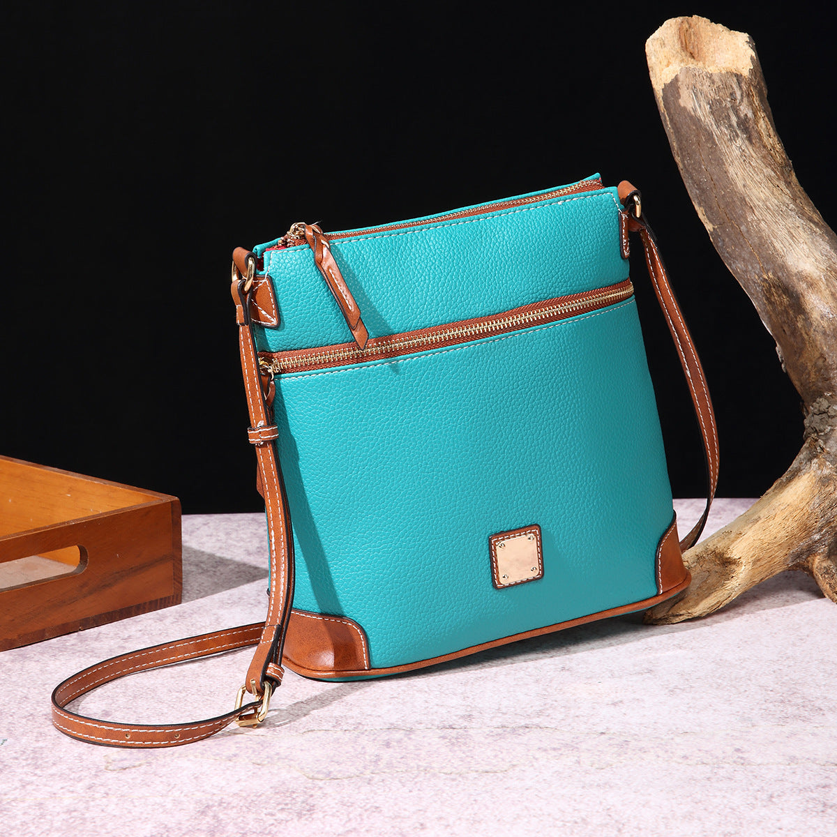Vintage Lychee Grain Texture Crossbody Bag