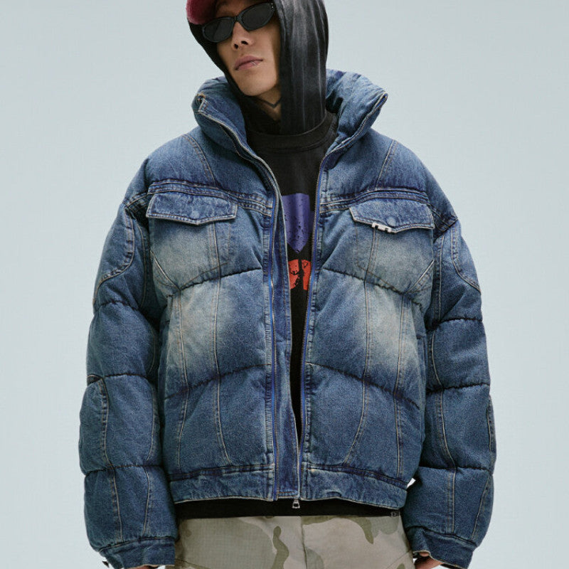 WASHED DENIM PUFFER JACKET