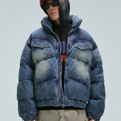 WASHED DENIM PUFFER JACKET