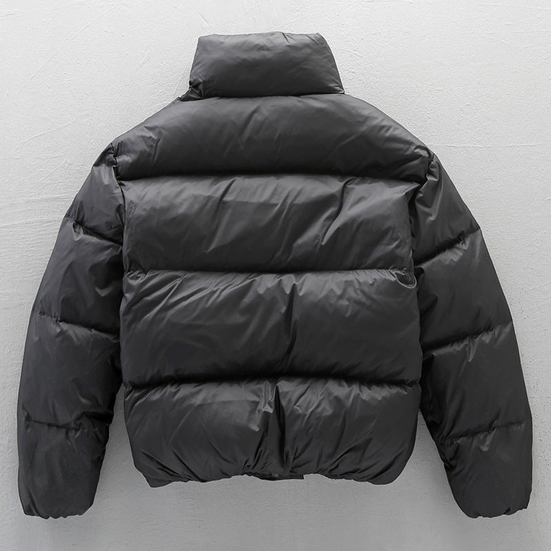 Black Stand-up Collar Down Puffer Jacket For Men