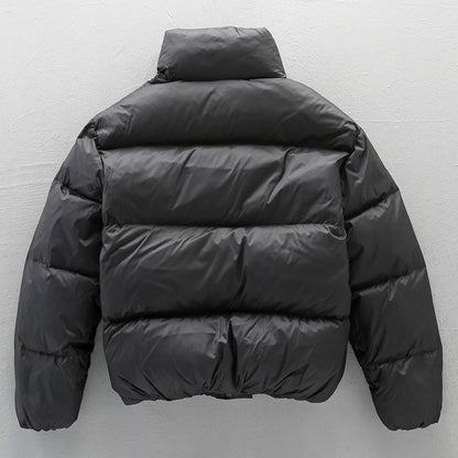 Black Stand-up Collar Down Puffer Jacket For Men