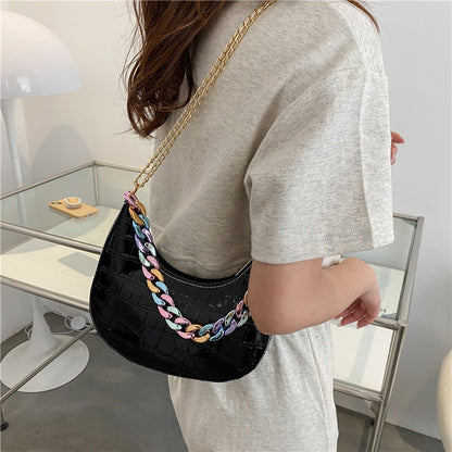 Stone Pattern Fashion Color Chain Handheld Crossbody Bag