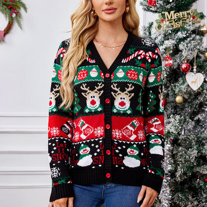 Loose Knitted Cardigan Women's Casual Long-sleeved Christmas Sweater