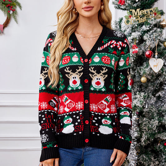 Loose Knitted Cardigan Women's Casual Long-sleeved Christmas Sweater
