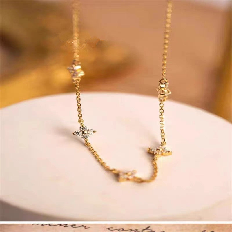 S925 Sterling Silver Plated 18K Gold Clavicle Chain
