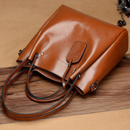 Women's Fashion Handmade Portable Oil Wax Cattle Leather Bag