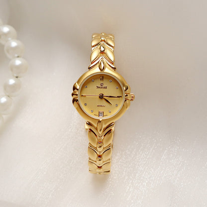 Retro Minority Round placer Gold Bracelet Women's All-match Small Watch